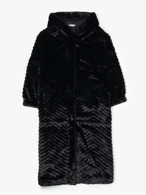 Black Faux Fur Longline Hooded Coat
