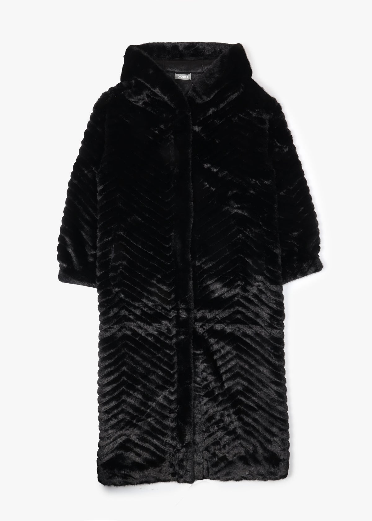 Black Faux Fur Longline Hooded Coat