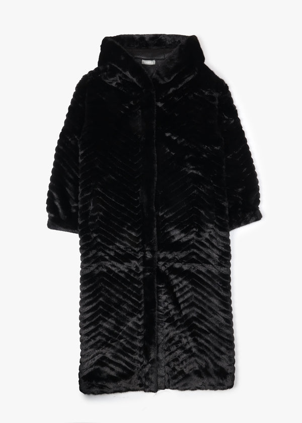 Black Faux Fur Longline Hooded Coat