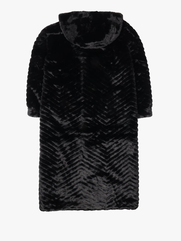 Black Faux Fur Longline Hooded Coat