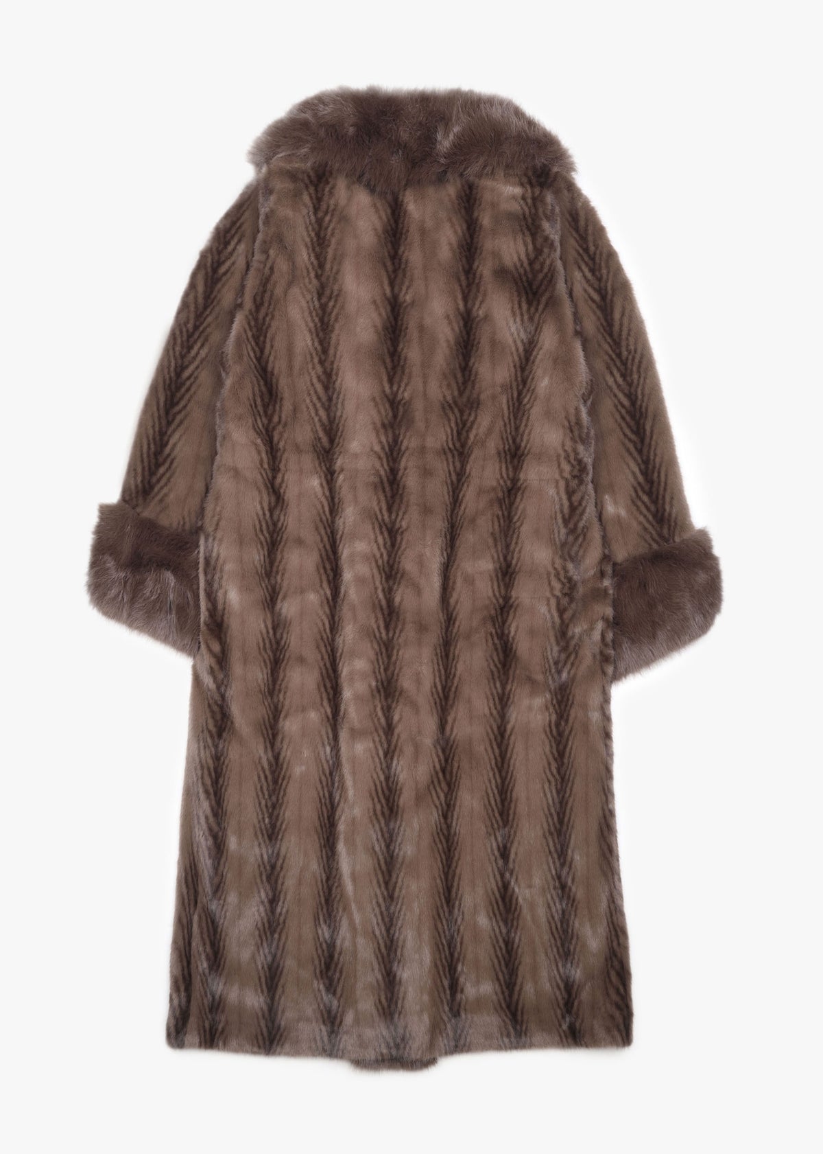 Brown Feather Stripe Faux Fur Collar Coat