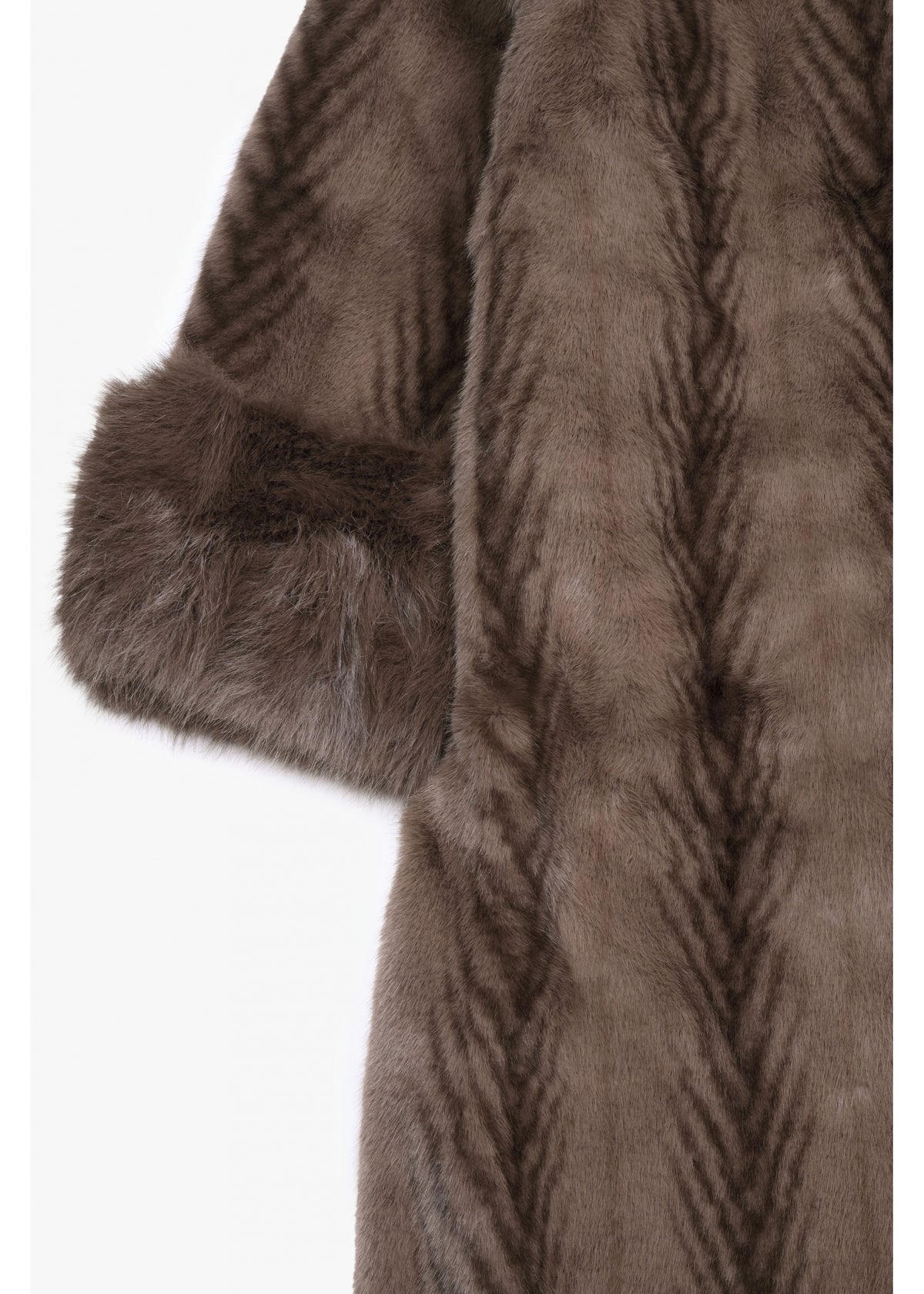 Brown Feather Stripe Faux Fur Collar Coat
