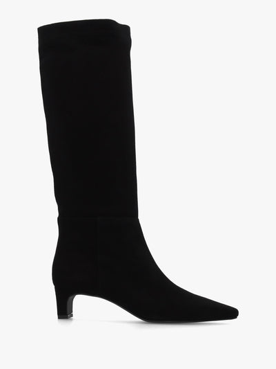 Sedda Black Suede Low Heel Knee Boots