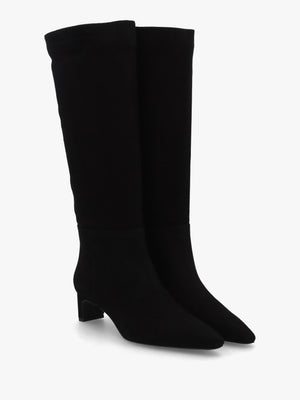 Sedda Black Suede Low Heel Knee Boots