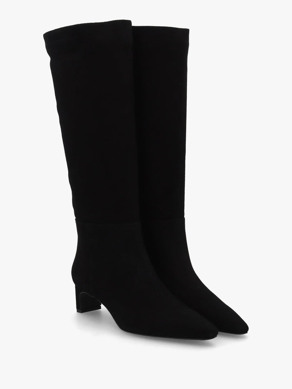 Sedda Black Suede Low Heel Knee Boots