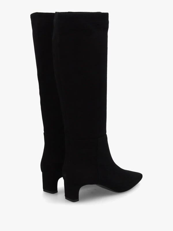 Sedda Black Suede Low Heel Knee Boots