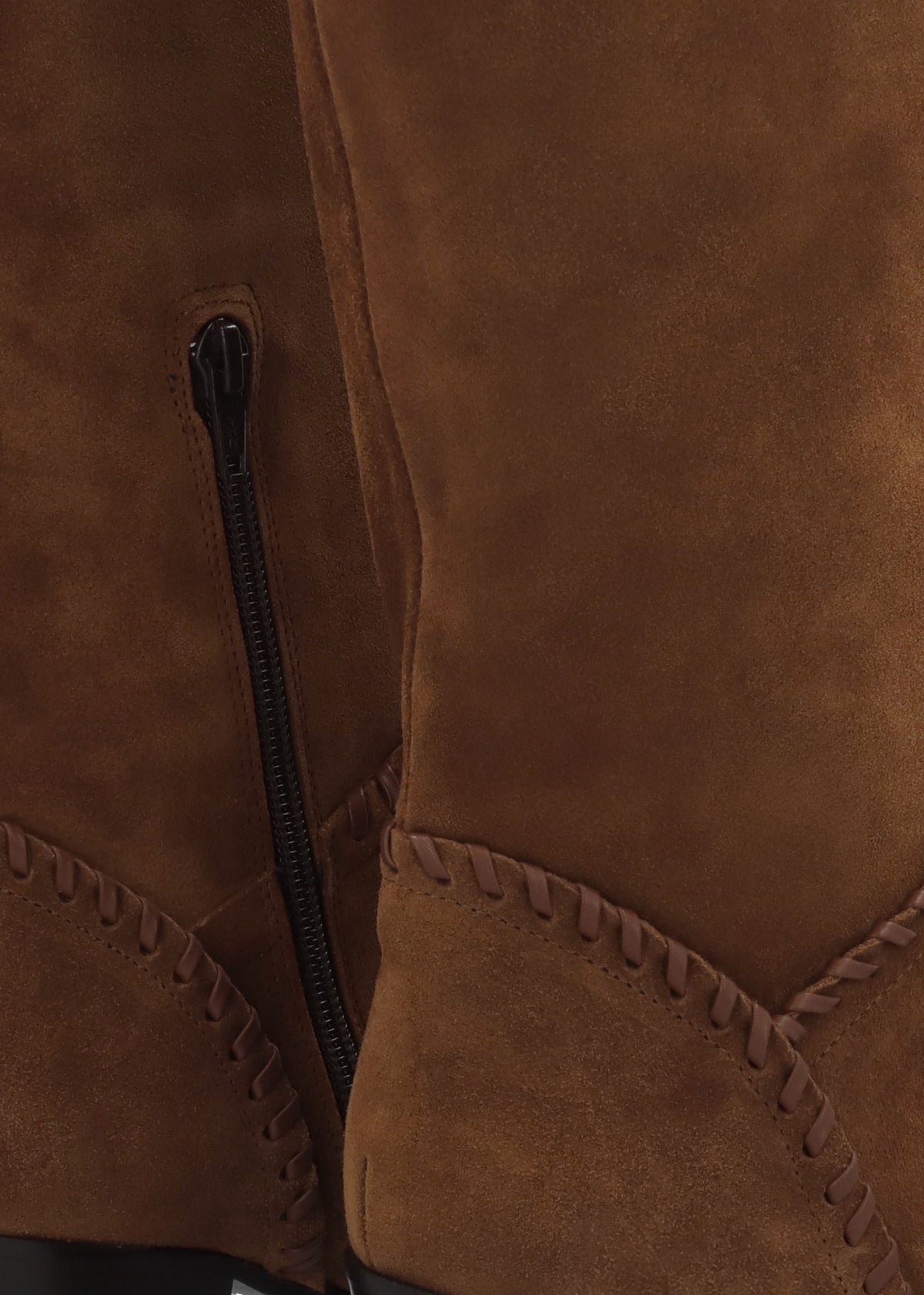 Nyla Tan Suede Whipstitched Stacked Heel Knee Boots