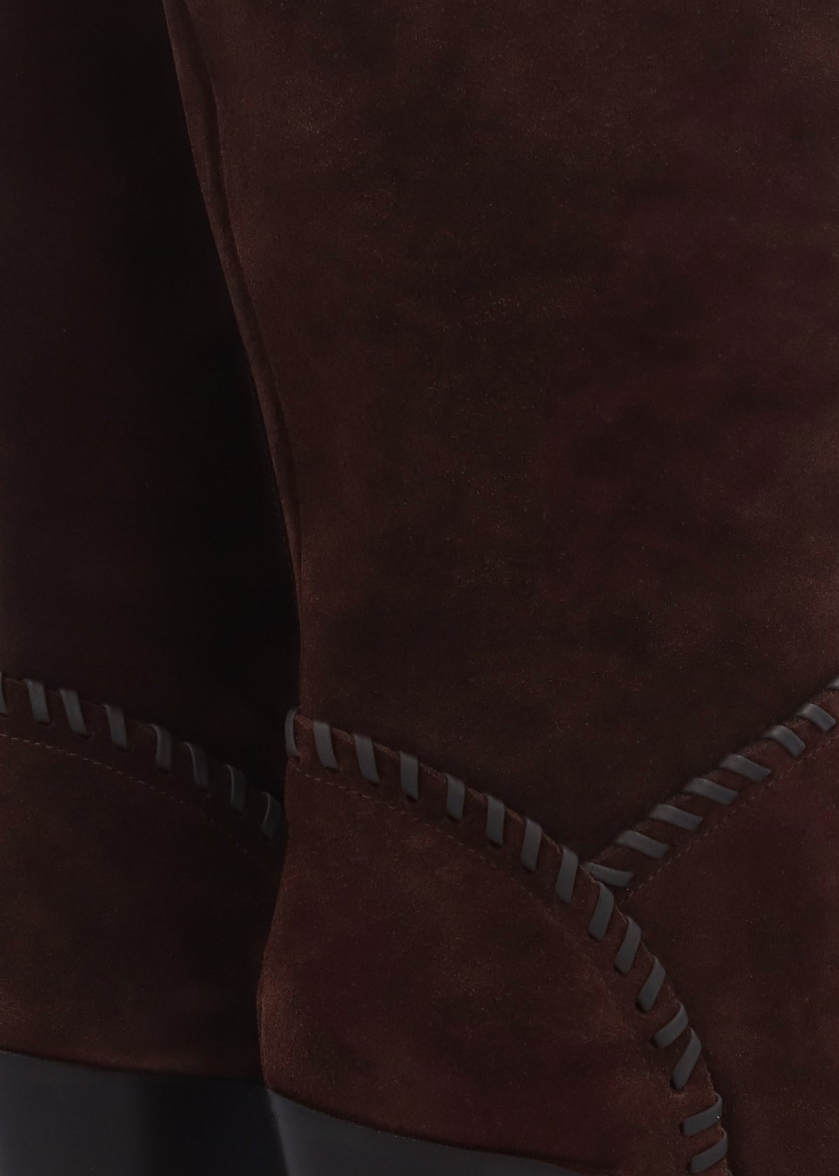 Nyla Brown Suede Whipstitched Stacked Heel Calf Boots