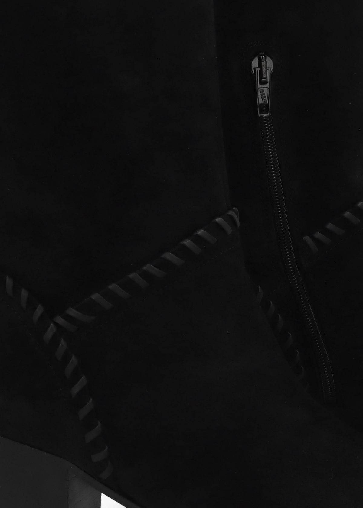 Nyla Black Suede Whipstitched Stacked Heel Calf Boots