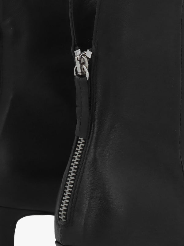 Nia Black Leather Rouched Front Low Heel Ankle Boots