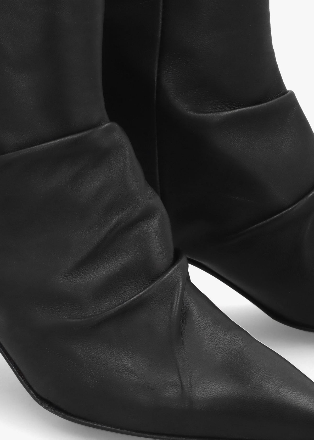 Nia Black Leather Rouched Front Low Heel Ankle Boots