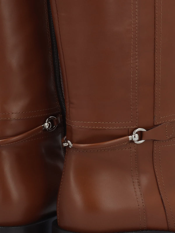 Neve Tan Leather Ankle Strap Riding Boots