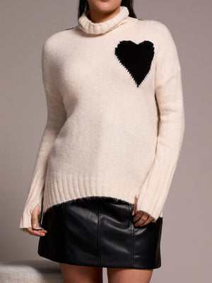 Roll Neck Heart Cream Knitted Jumper