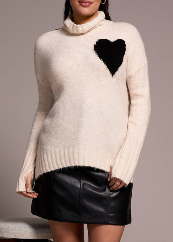 Roll Neck Heart Cream Knitted Jumper