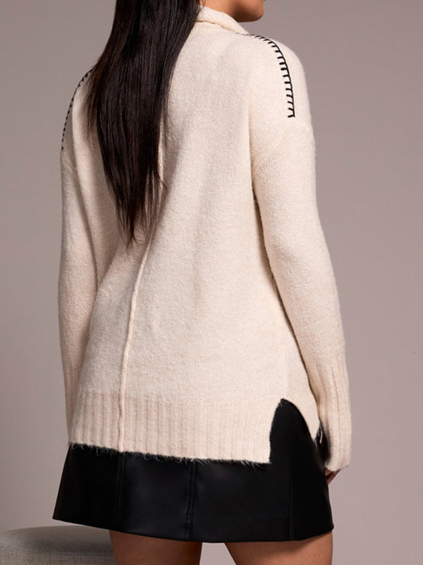 Roll Neck Heart Cream Knitted Jumper