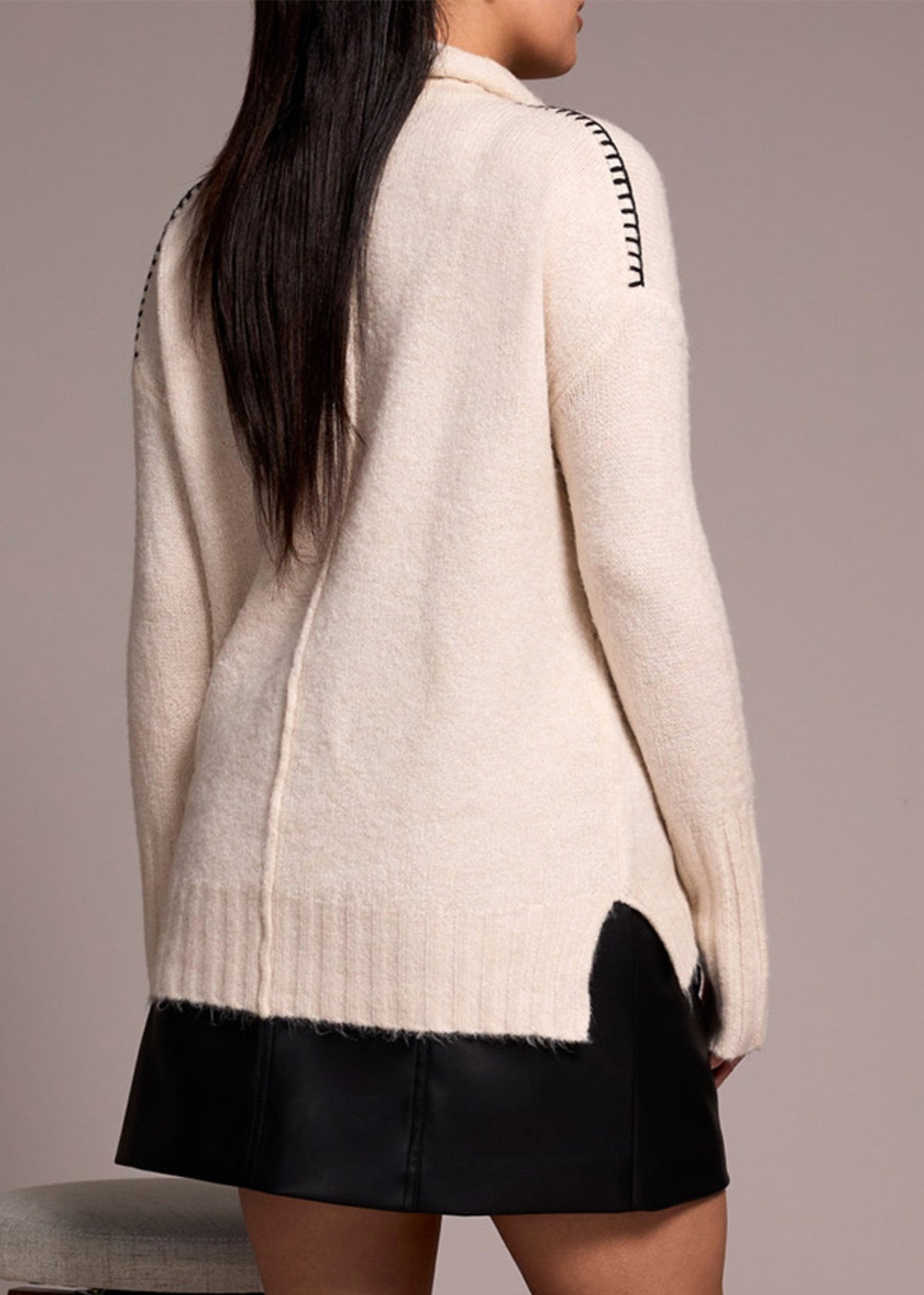 Roll Neck Heart Cream Knitted Jumper