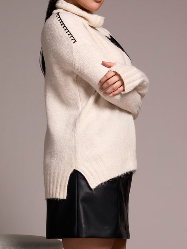 Roll Neck Heart Cream Knitted Jumper