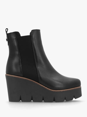 Alpaca Black Leather Wedge Ankle Boots