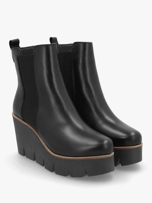 Alpaca Black Leather Wedge Ankle Boots