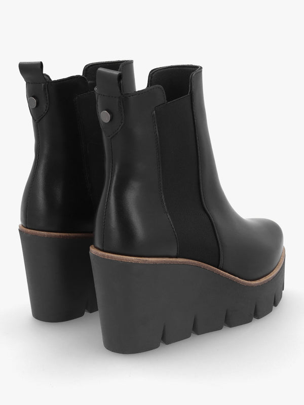 Alpaca Black Leather Wedge Ankle Boots
