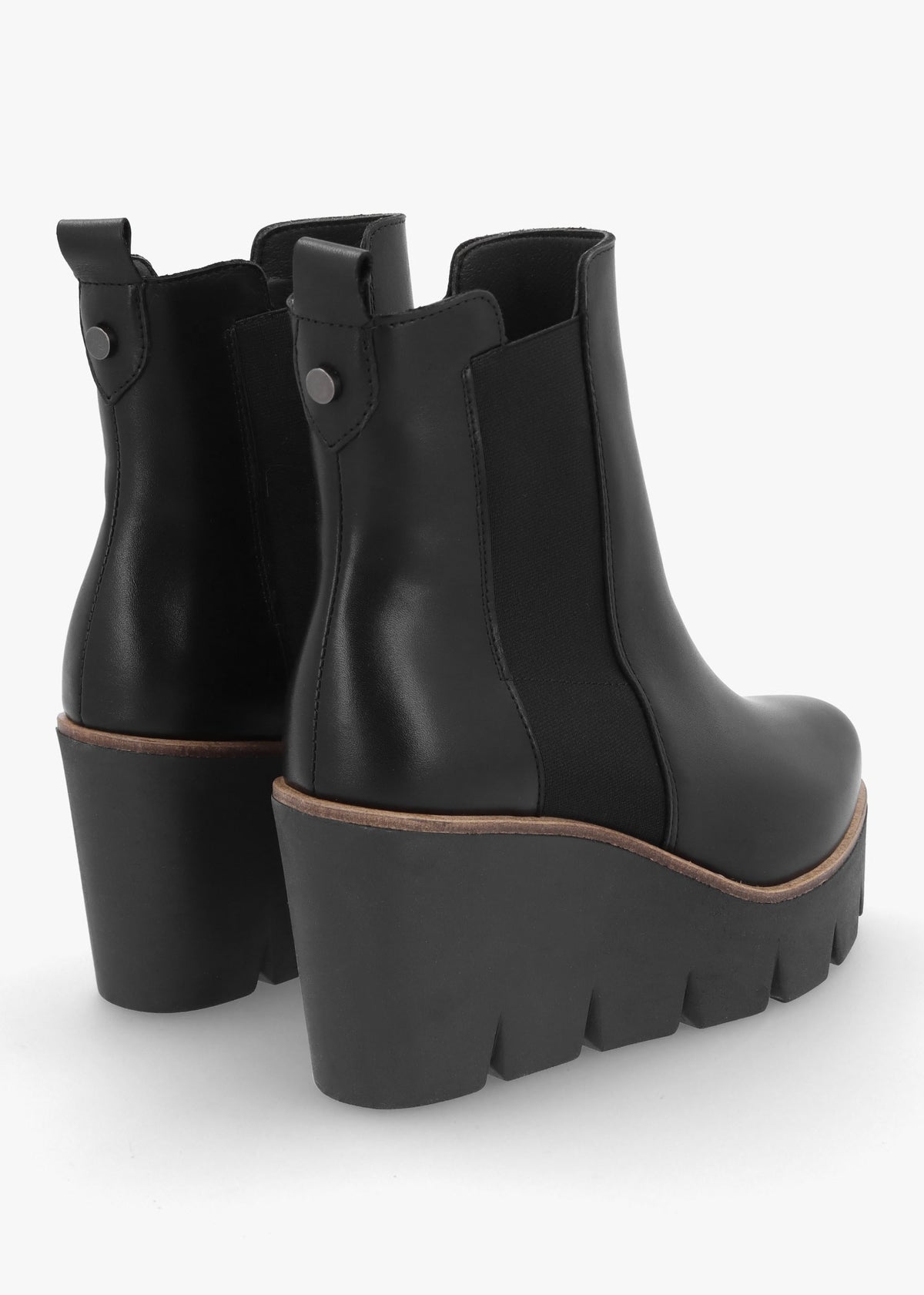Alpaca Black Leather Wedge Ankle Boots