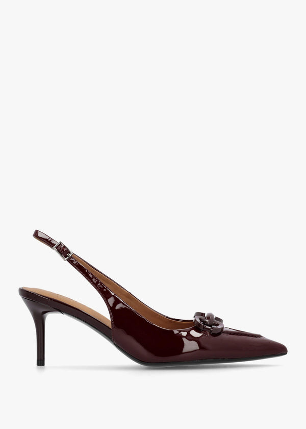 Eppie Burgundy Patent Leather Mid Heel Sling Back Shoes