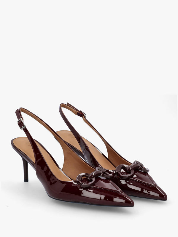 Eppie Burgundy Patent Leather Mid Heel Sling Back Shoes