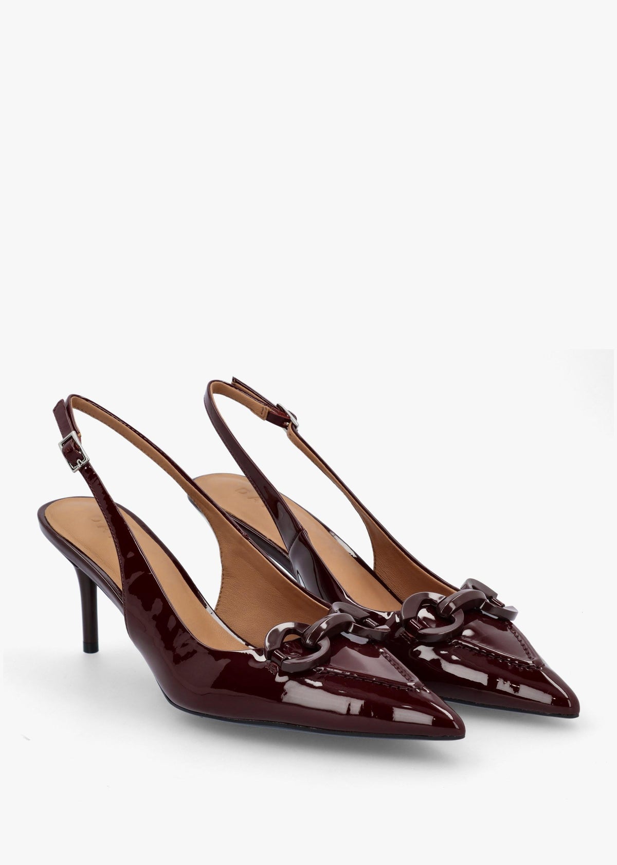 Eppie Burgundy Patent Leather Mid Heel Sling Back Shoes
