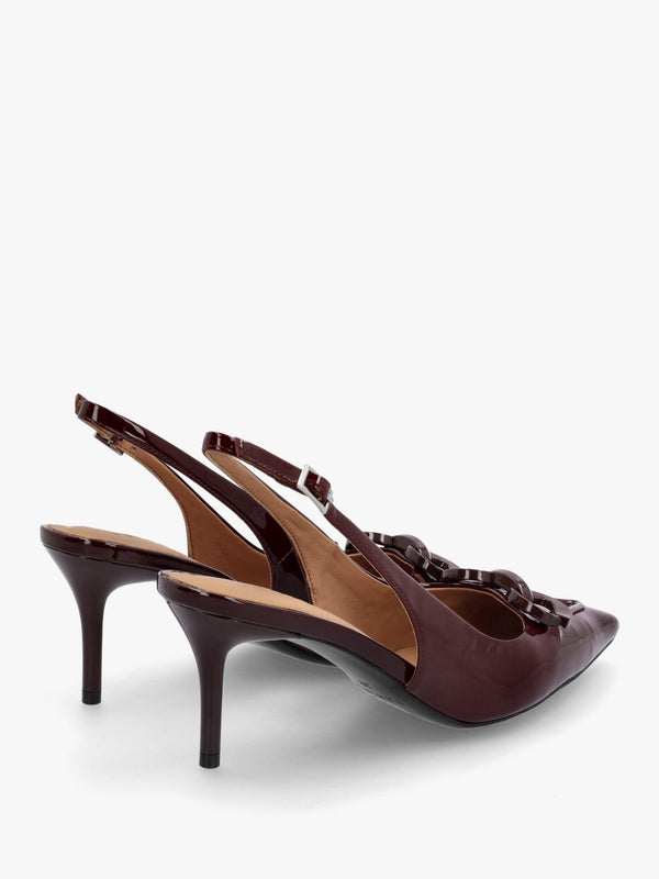 Eppie Burgundy Patent Leather Mid Heel Sling Back Shoes