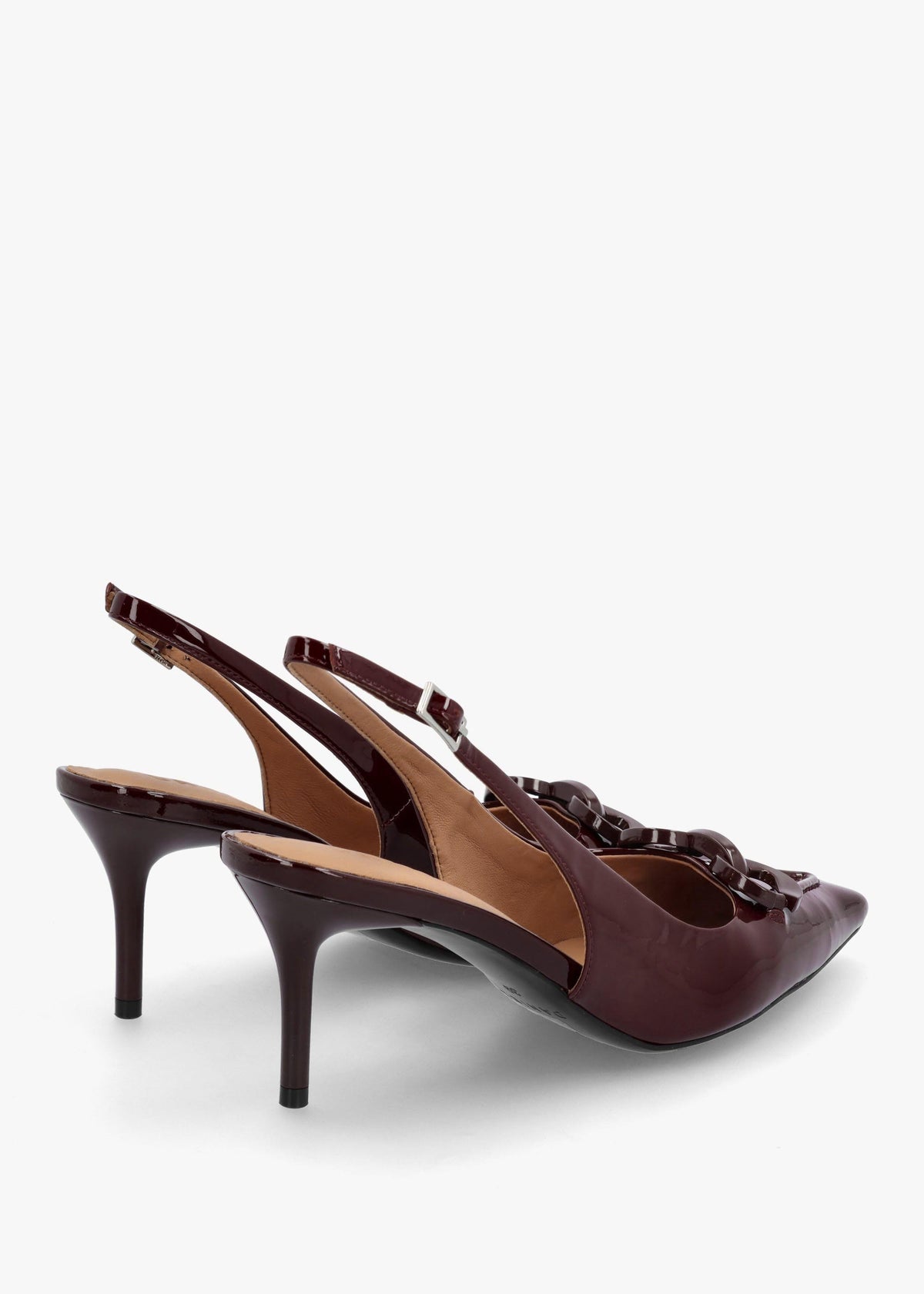 Eppie Burgundy Patent Leather Mid Heel Sling Back Shoes
