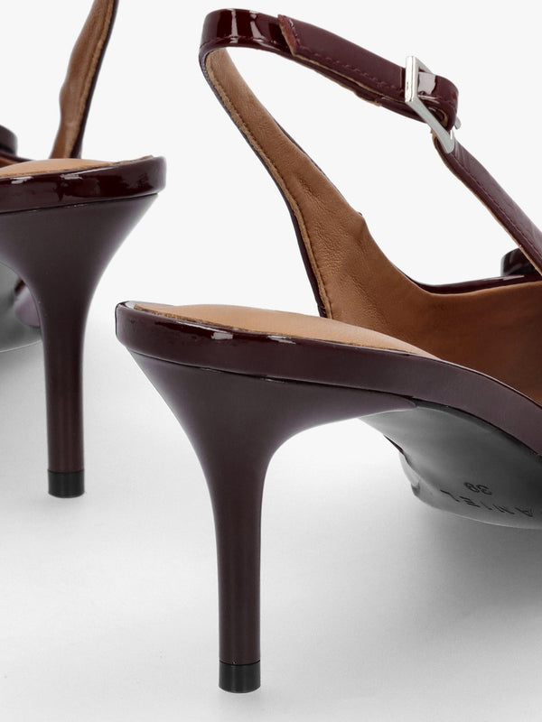 Eppie Burgundy Patent Leather Mid Heel Sling Back Shoes