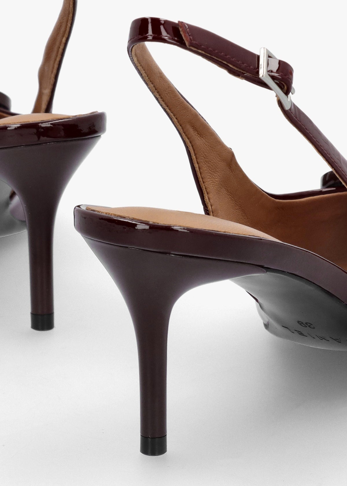Eppie Burgundy Patent Leather Mid Heel Sling Back Shoes