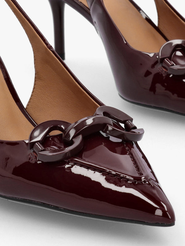 Eppie Burgundy Patent Leather Mid Heel Sling Back Shoes