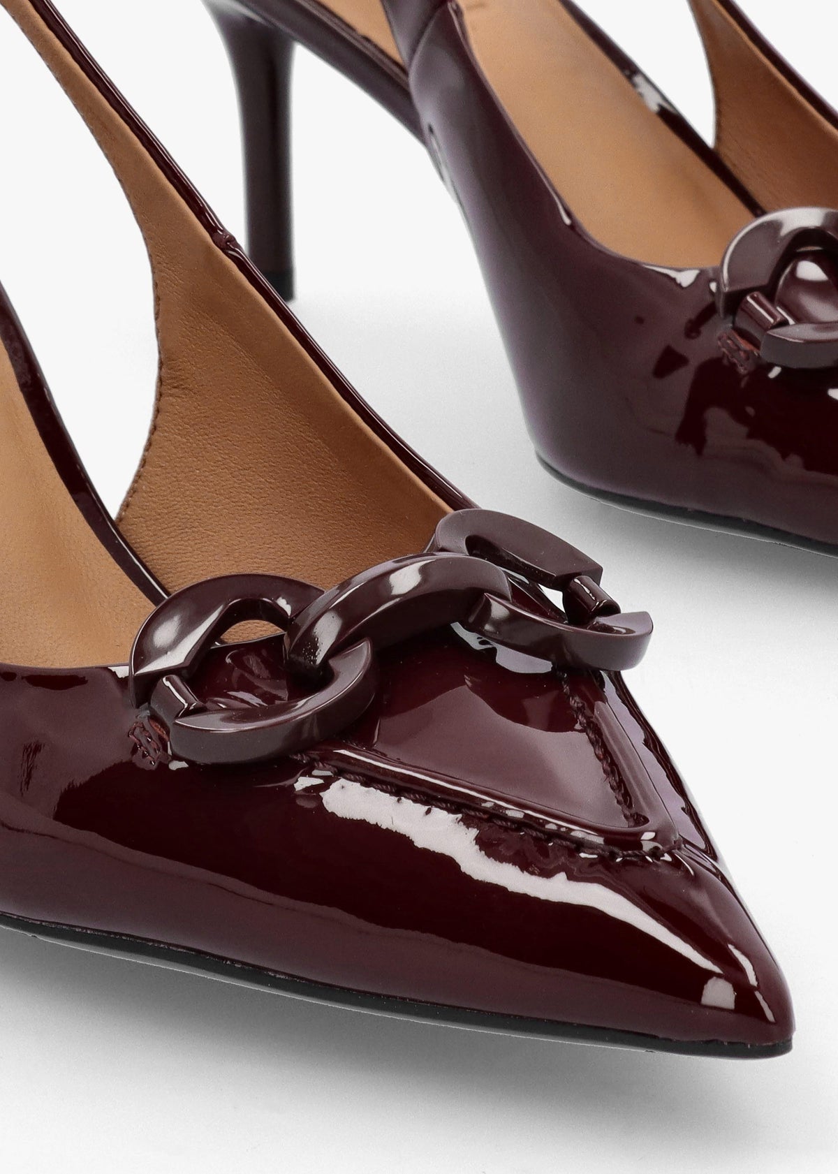 Eppie Burgundy Patent Leather Mid Heel Sling Back Shoes