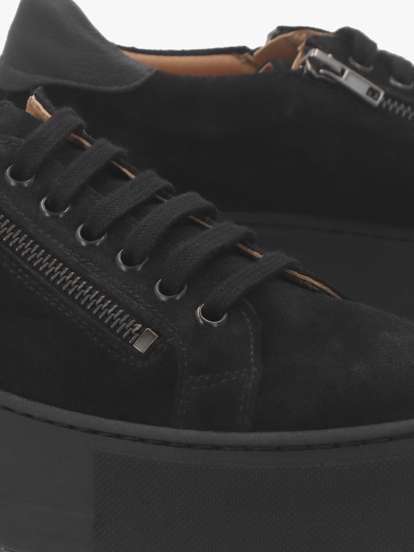 Tippy Black Suede Flatform Trainers