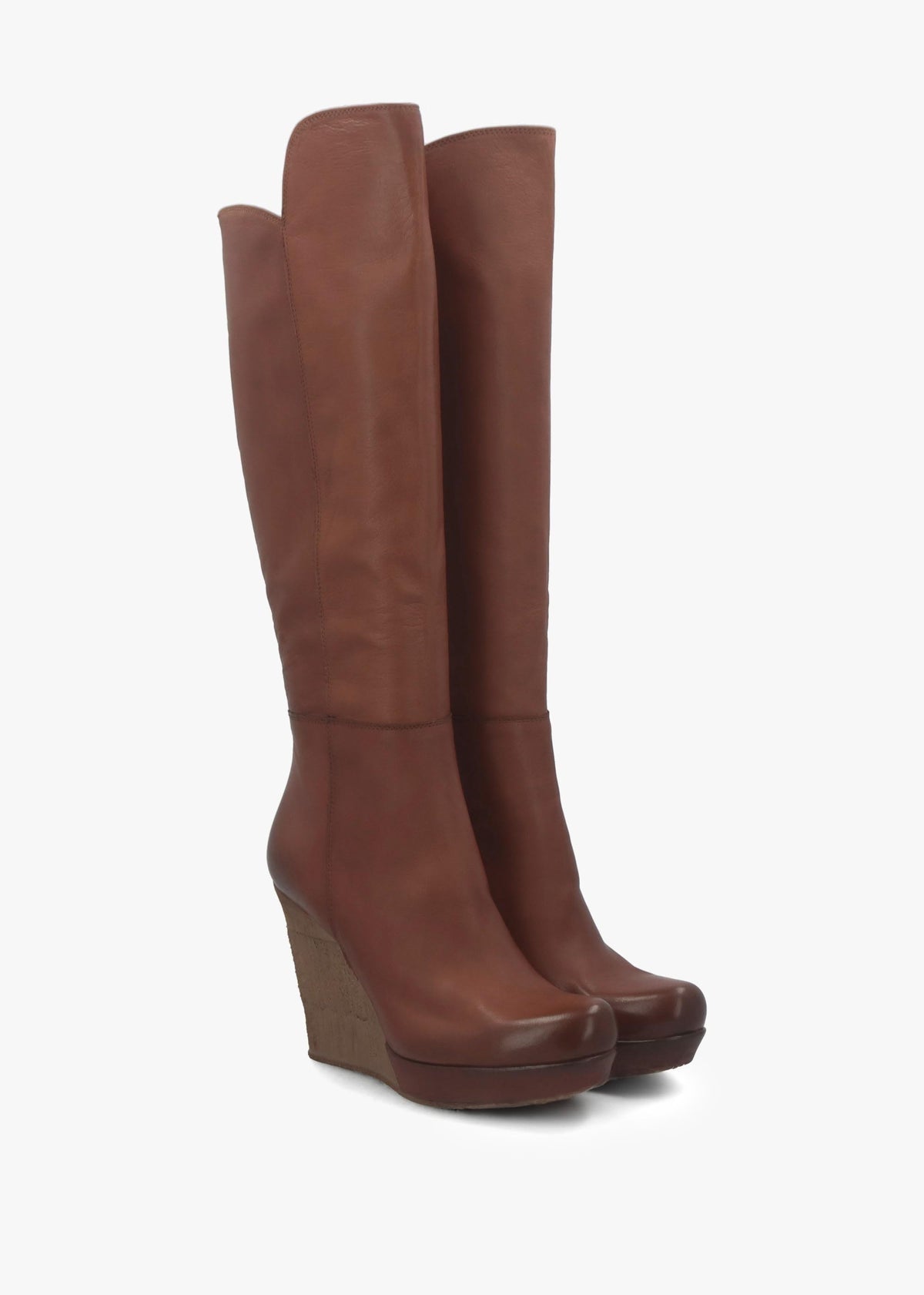 Wisdom Tan Leather Knee High Wedge Boot