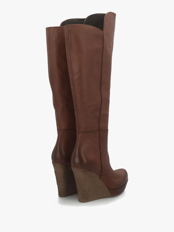 Wisdom Tan Leather Knee High Wedge Boot