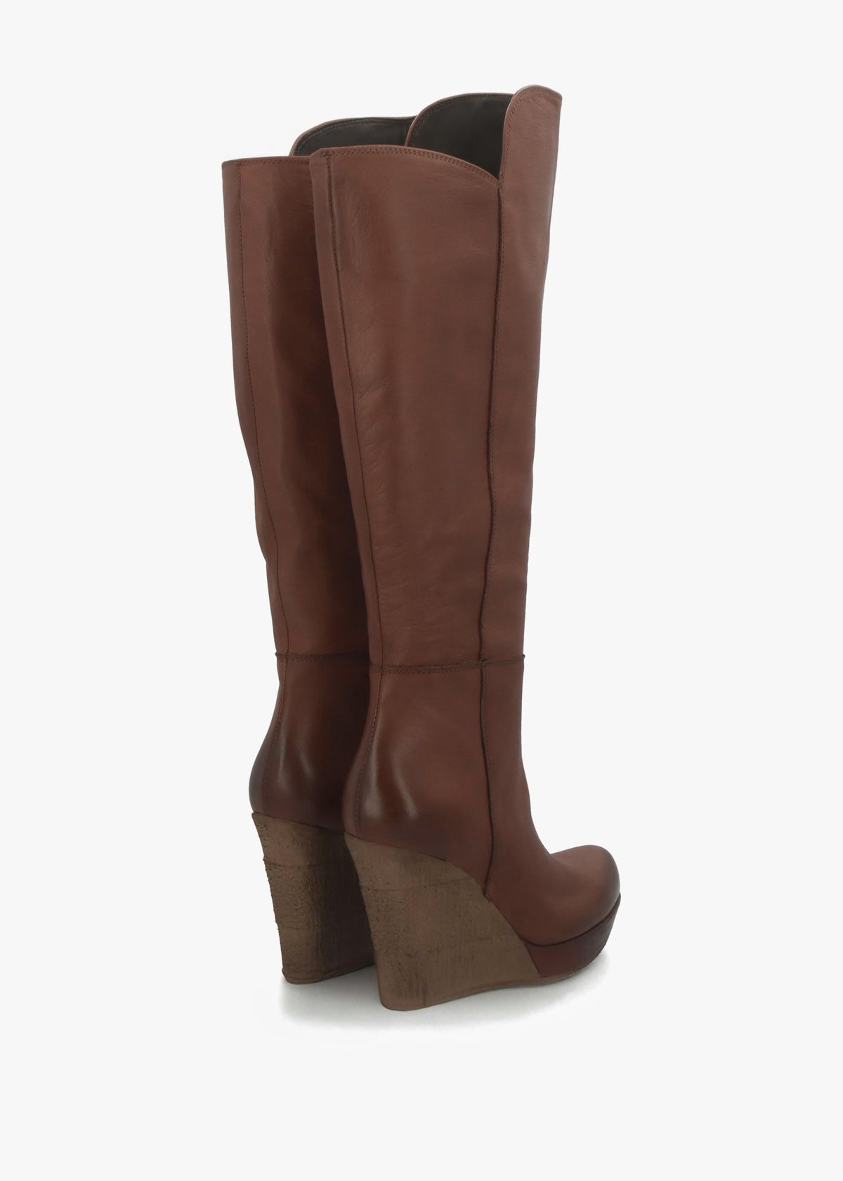 Wisdom Tan Leather Knee High Wedge Boot