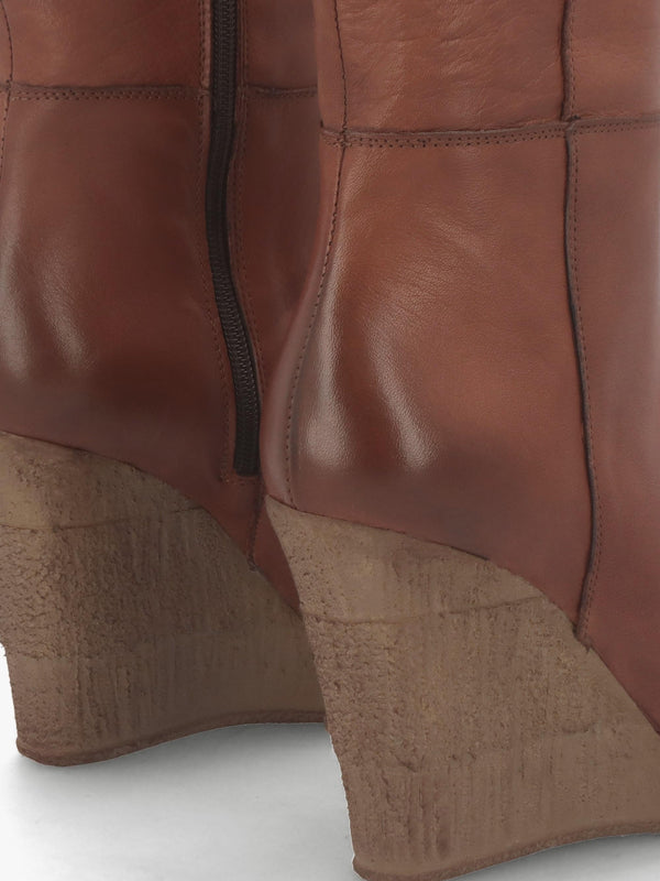 Wisdom Tan Leather Knee High Wedge Boot