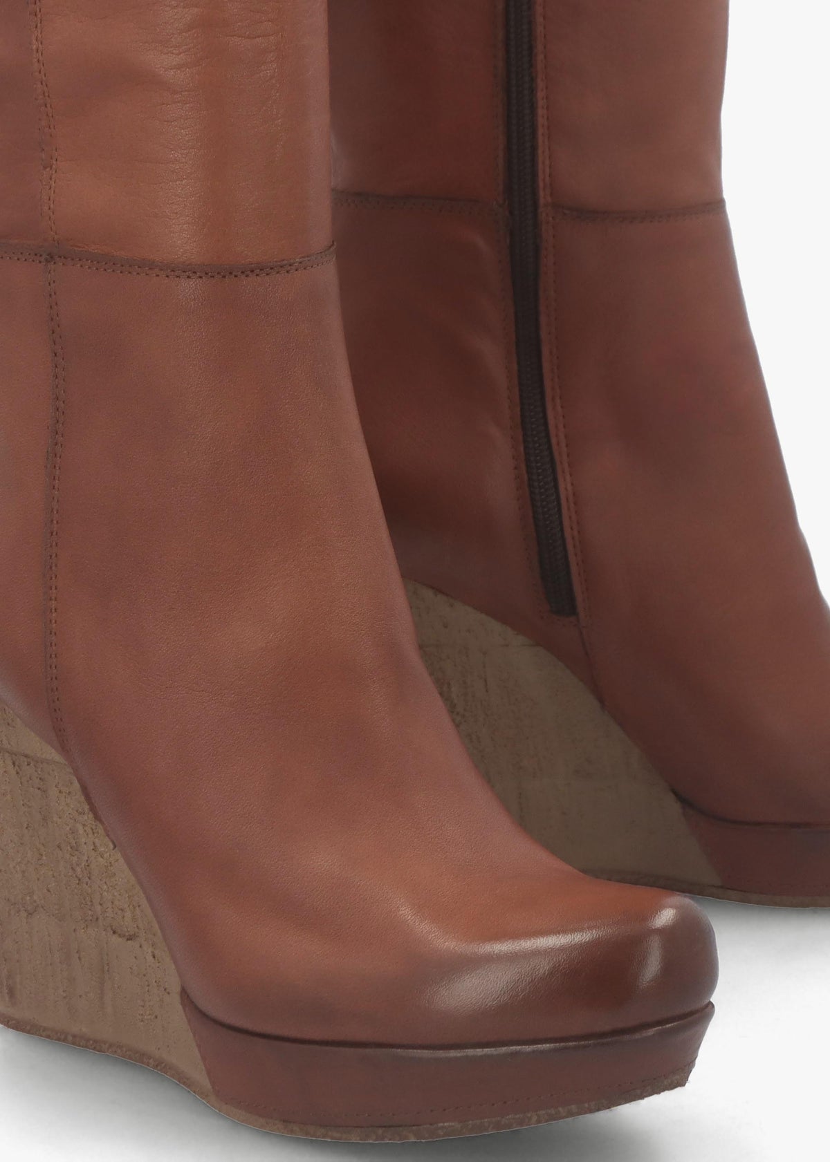 Wisdom Tan Leather Knee High Wedge Boot