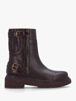 Ibuck Brown Leather Chunky Biker Boots