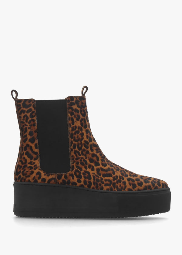 Tred Leopard Pony Hair Flatform Chelsea Boots