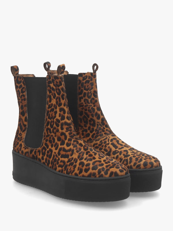 Tred Leopard Pony Hair Flatform Chelsea Boots