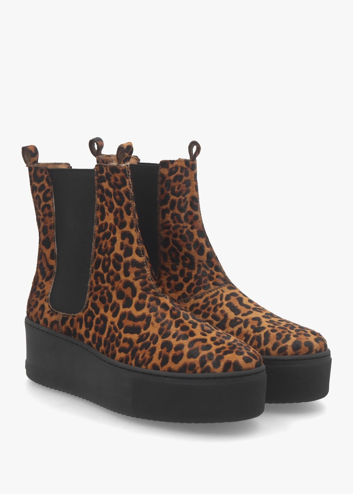 Tred Leopard Pony Hair Flatform Chelsea Boots