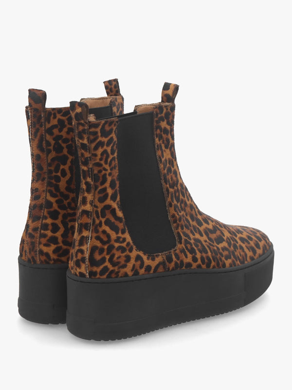 Tred Leopard Pony Hair Flatform Chelsea Boots