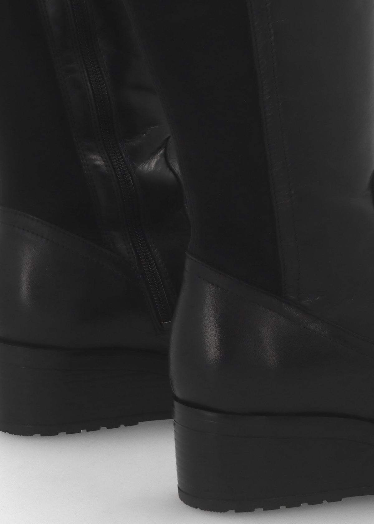 Rayna Black Leather Low Wedge Knee Boots