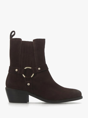 Pailia Brown Suede Western Ankle Boots