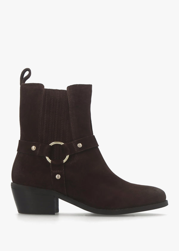 Pailia Brown Suede Western Ankle Boots