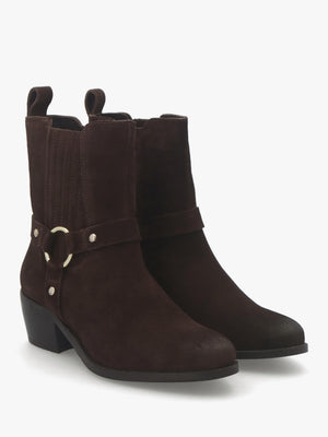 Pailia Brown Suede Western Ankle Boots
