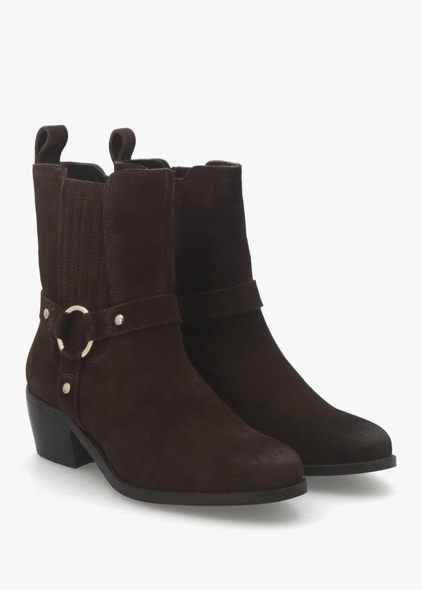 Pailia Brown Suede Western Ankle Boots